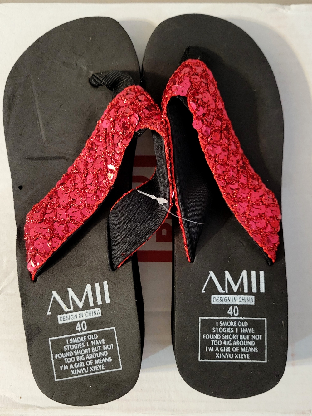 Women's Red Sequin Flip Flop Sandals